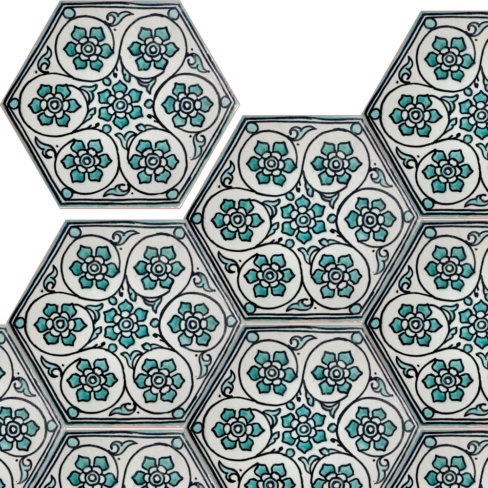 Mosaic House Moroccan tile Edith Aster 1-12 White Light Green  {hand painted handpainted 6x6} 